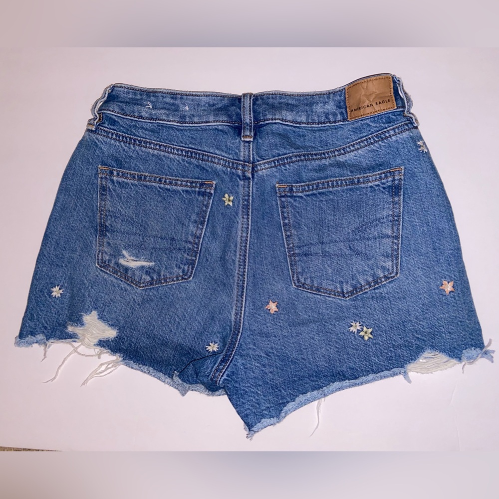 American Eagle Outfitters Blue Jean Shorts with Floral Embroidery - Picture 2 of 4